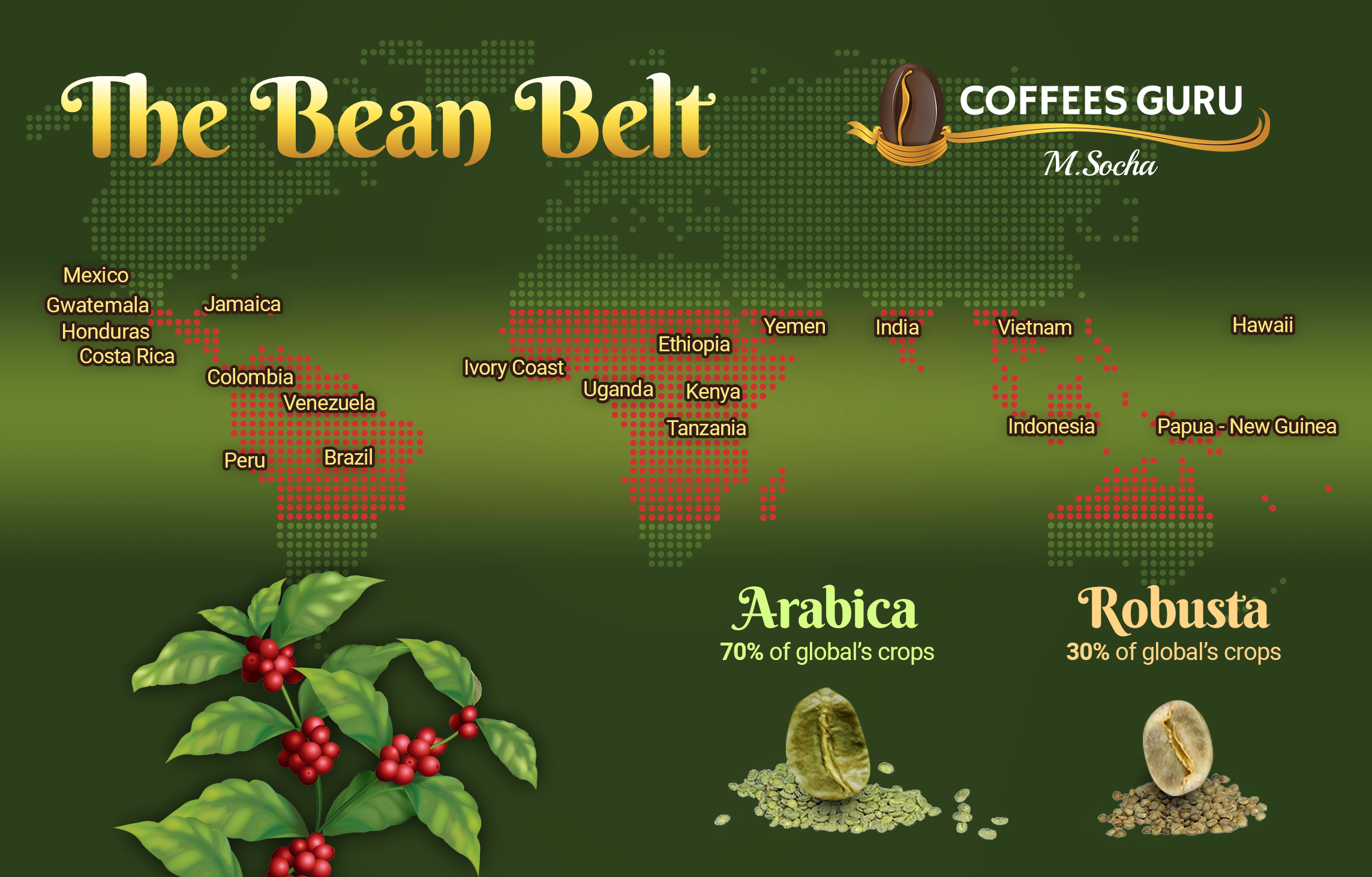 Coffee beans and their countries